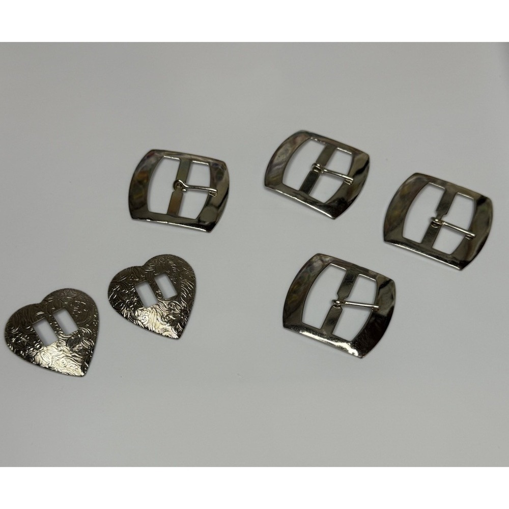 Vintage Belt Buckle Lot Of 6 Silver Tone Replacement Buckles Heart Floral